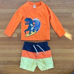 OshKosh B'gosh Orange Dinosaur Rash Guard Set